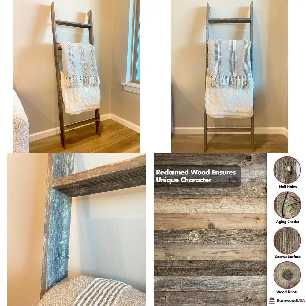 

Мелиорированная деревянная лестница для демонстрации полотенец и одеял — деревенский декор фермерского дома