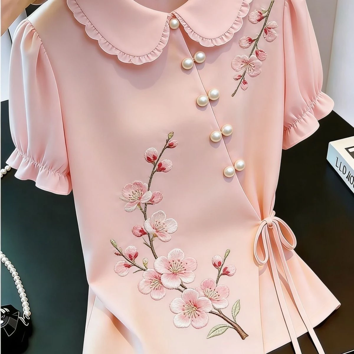 New Chinese Style Soft Pink Shirt Trendy Design Sensible Versatile Shirt for Women Polyester Fiber Summer Season Fashionable