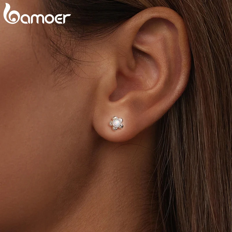 Bamoer 925 Sterling Silver Phalaenopsis Stud Earring Flower Butterfly Mini White Gold for Women Girl Wedding Fine Jewelry Gifts