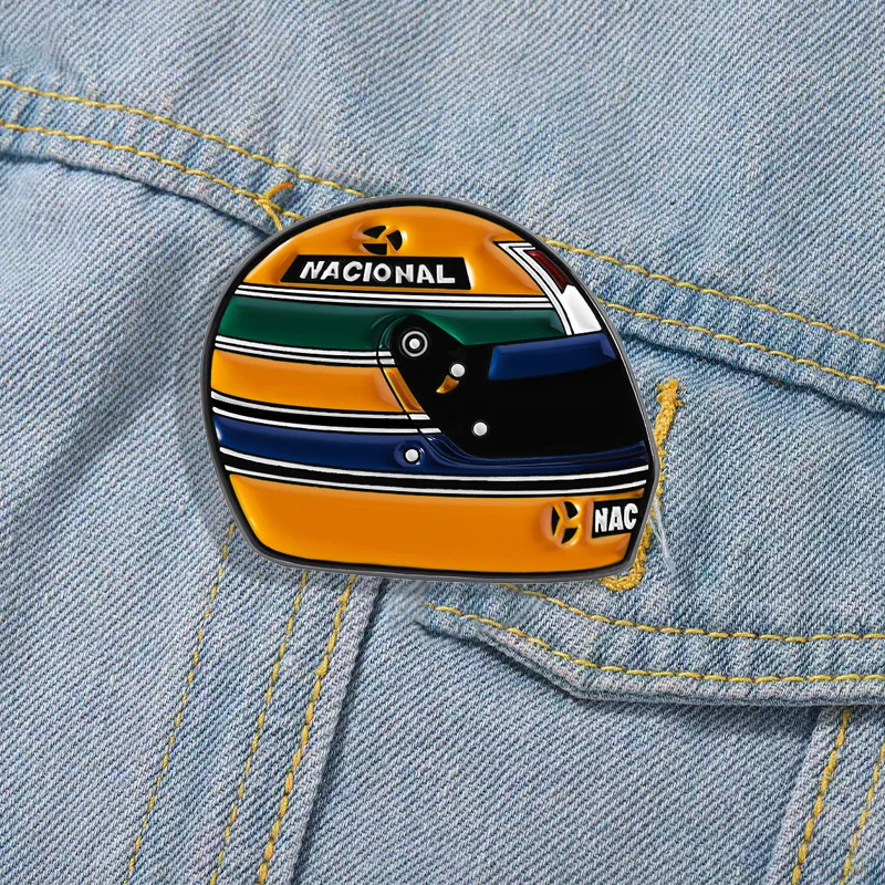 Cartoon Racing Helmet Style Brooch Colorful Striped Pin Racing Enthusiast Commemorative Metal Badge Accessories Wholesale