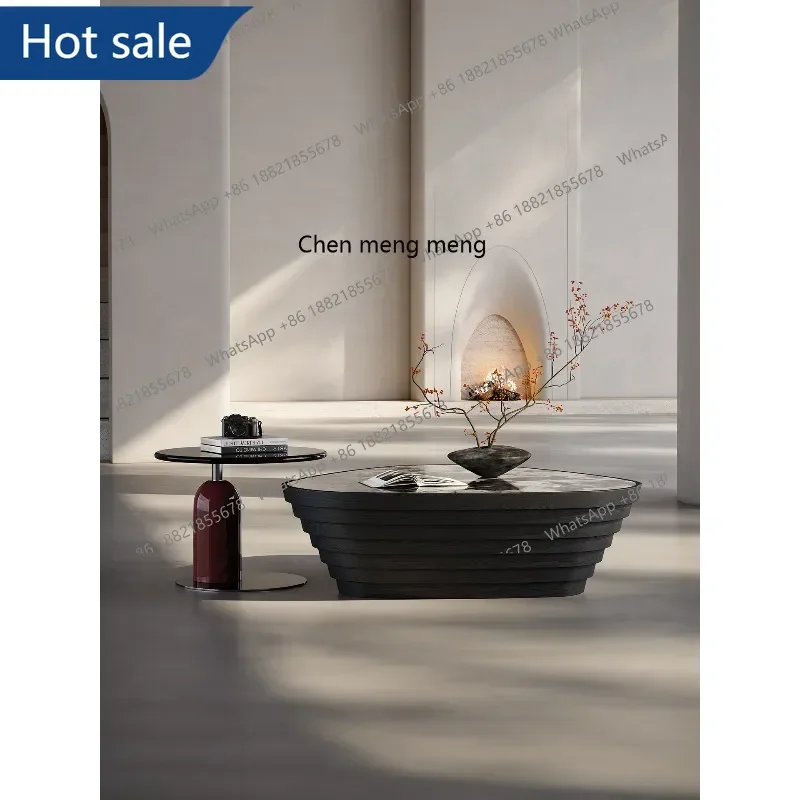 a51 Italian minimalist natural luxury stone coffee table living room home large flat-floor villa high-end triangle