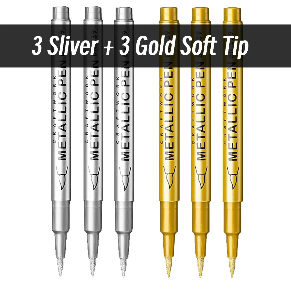 20 stks Borstel Metallic Verf Marker Pennen Goud Zilver Kleur Permanente Art Marker Voor Manga Ambachten Scrapbooking Briefpapier Leveringen