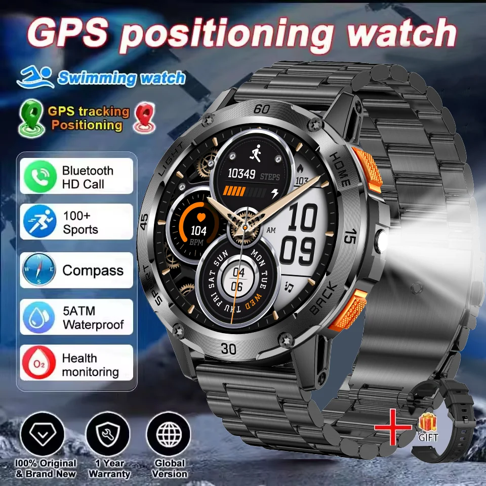

5ATM LED Flashlight Smart Watch Men 100+ Sports Modes Health Monitor Man Watches Bluetooth Call Men Smartwatches For Android ios