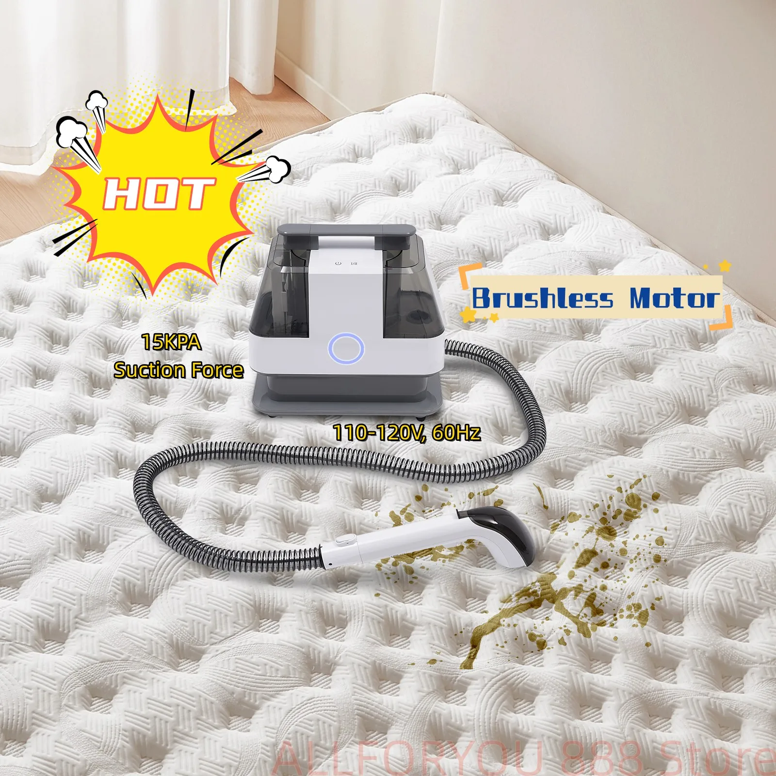 110V Fabric Carpet Cleaning Machine Handheld Rug Cleaner 15KPA Brushless Motor For homes, Hotels, Clubs, Restaurants