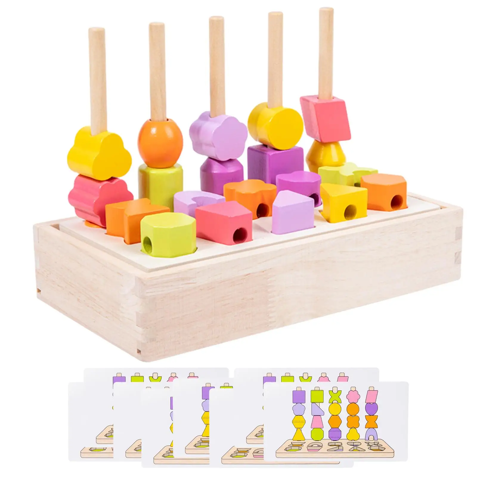 Wooden Beads Sequencing Toy Problem Solving Shape Recognizing Color Matching Stacking Blocks for 2 3 4 5 Year Old Holiday Gifts