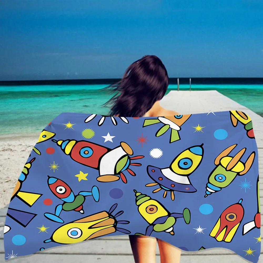 

Universe Beach Towel Quick Dry Large Microfibre for Sports Travel Camping Gym Astronaut Alien Spaceship Cartoon Towel Kids Gift
