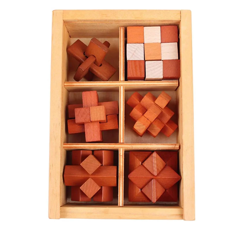 Wooden Puzzle Box Set Intelligent Unlock Toy Kong Ming Lock Brain Teaser IQ Puzzles Mind Challenge Games For Kids And Adults