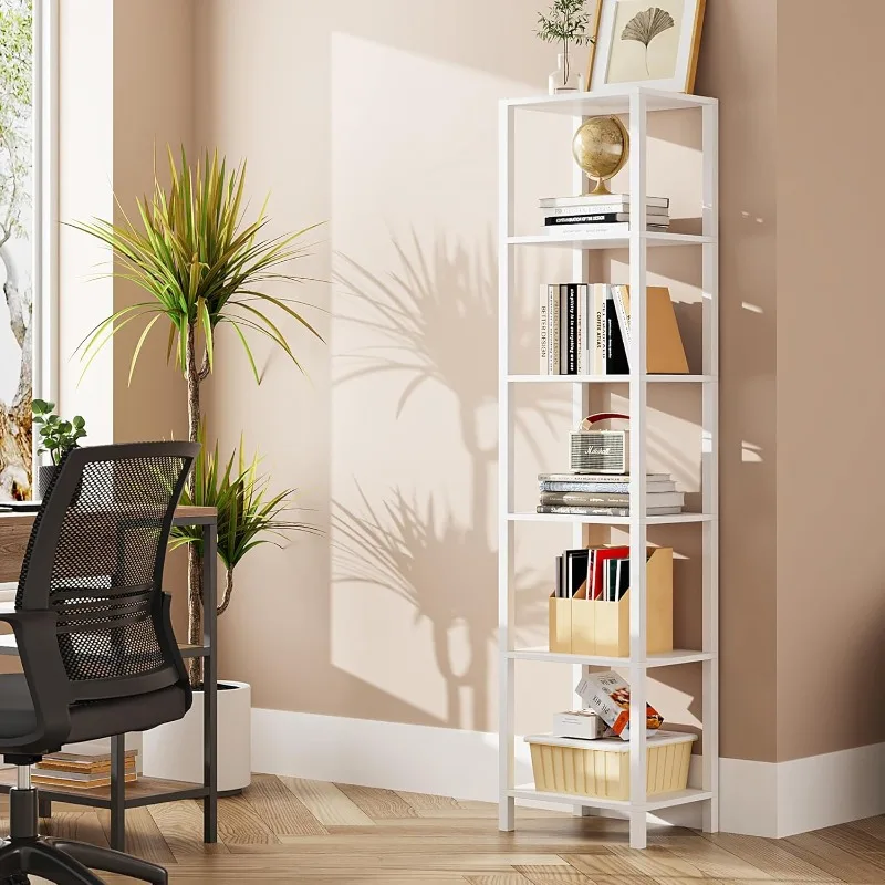 Bookshelf, 6-Tier Tall Book Shelf, Narrow Bookcase for Small Space, DIY Stackable Bookshelf, for Living Room