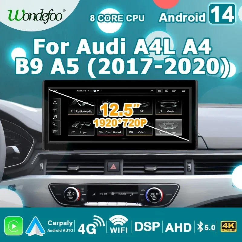 Car Radio Android 14 Auto Bluetooth Carplay Multimedia player For Audi  A4 A5 S4 S5 A4L B8 2017-2020 2 DIN Stereo Screen 4G LTE