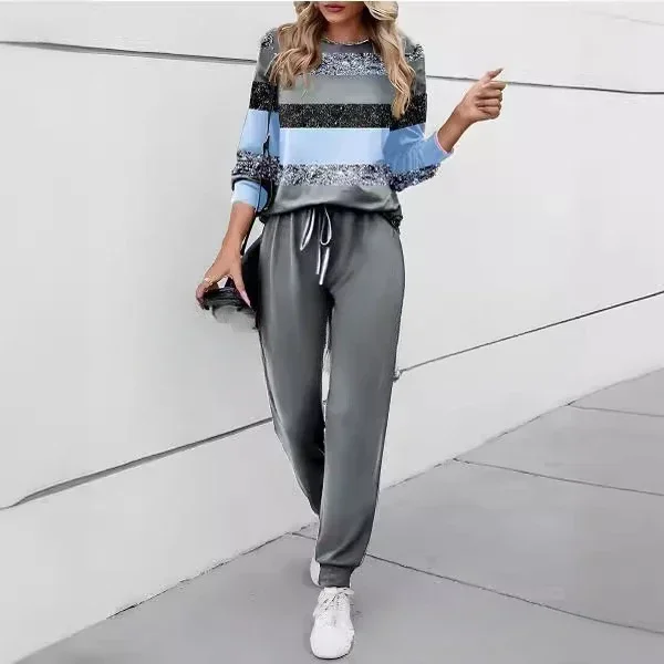 

Two Piece Sets Women Sports Outfits Round Collar Sweatshirt Print Top Drawstring Trousers Suit Casual 2024 Autumn Tracksuit