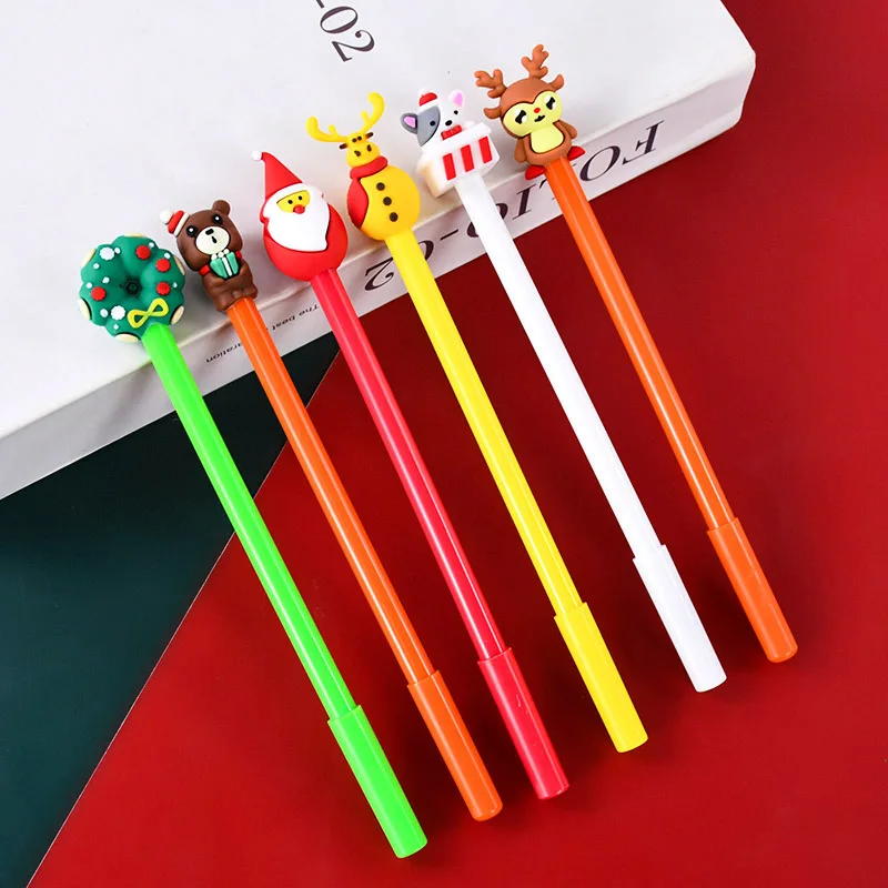 10/20Pcs Christmas Pens Cartoon Gel Ink Roller Ball Pen New Year Kids Gift Birthday Party Favors School Stationary Student Prize