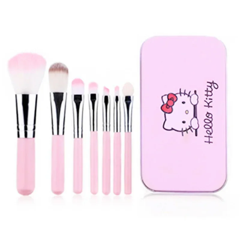 Kawaii Hello Kittys Makeup Brush Set of 7 Makeup Brushes Iron Box Style Cartoon Beauty Tools Girl Birthday Present