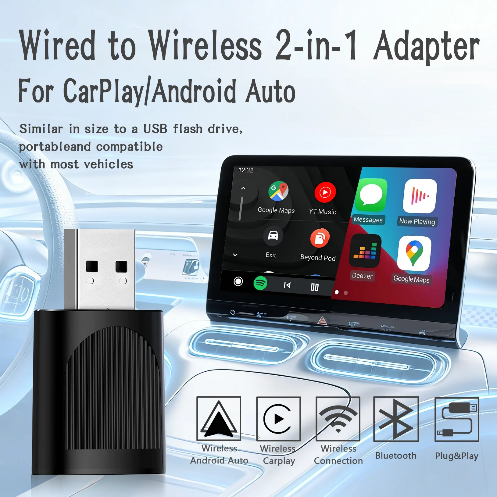 

CarPlay Wireless Dongle Android Auto Converter Wired to Wireless Fast Certified WiFi Auto Connection for Wired Vehicles