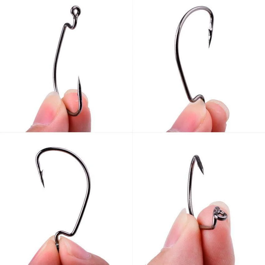 Sharp Fishing Hooks 50Pcs/Box Crank Hooks Multi Sized High Carbon Steel Fishing Hooks For Soft Worm Lure