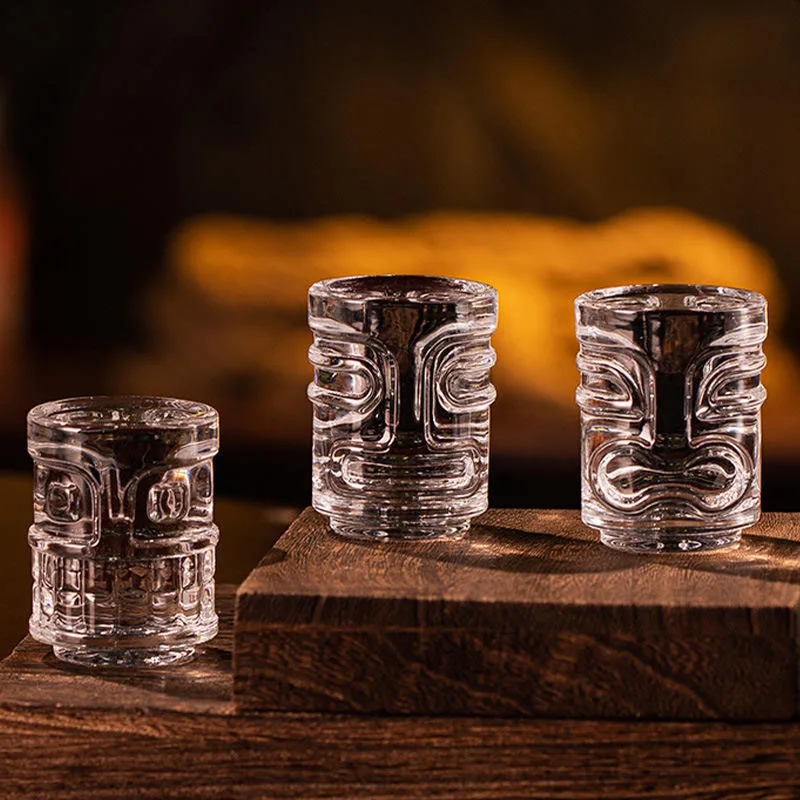 6Pcs Shot Glasses With Three Different Mask Totem Tiki Mugs for Cold Brew Espresso Liquor Cocktail Bar Accessories