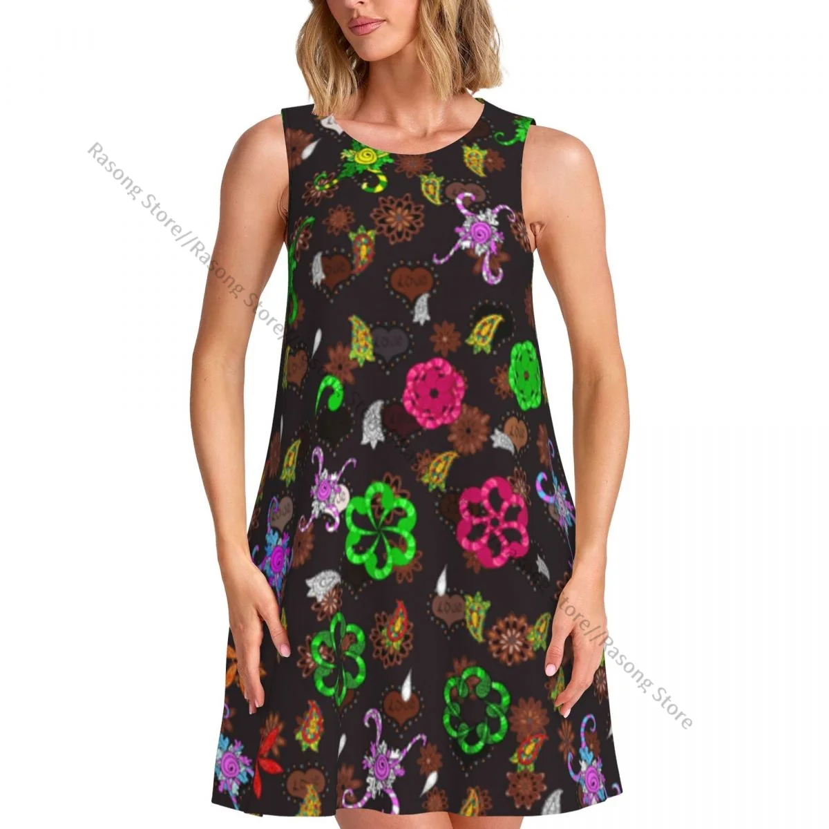 Women's Dress Abstract Cute Background Summer Casual T Shirt Beach Cover up Tank Dress