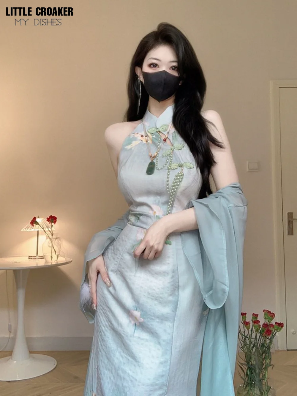 Kobiety nowy chiński wiszący dekolt Qipao ulepszony dziewczęcy letni Cheongsam młodzieżowy wysokiej klasy Temperament mała seksowny przedział