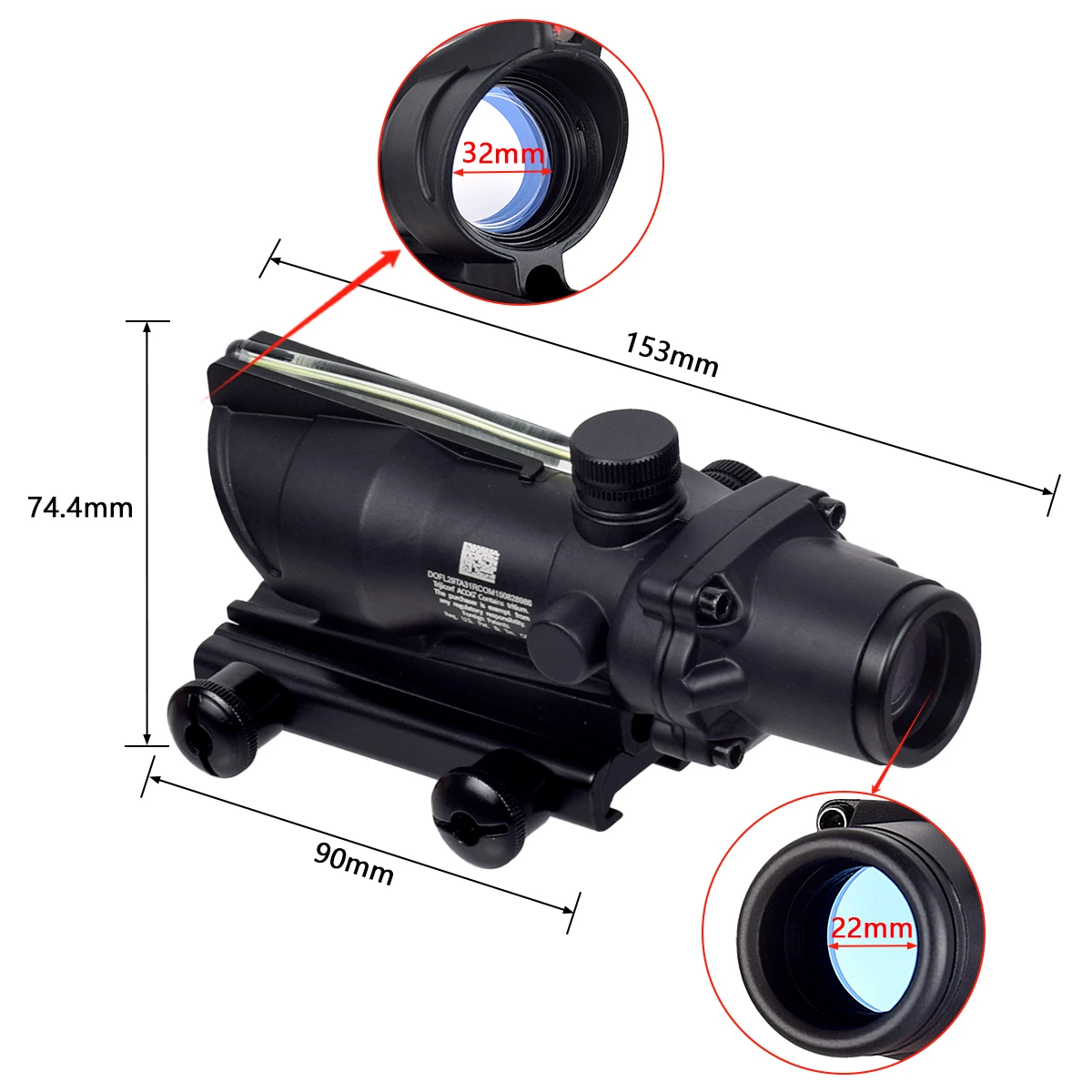 Trijicon-mira telescópica de fibra óptica Real, visor de punto rojo/verde, retícula grabada de vidrio Chevron iluminado con Vista de caza óptica