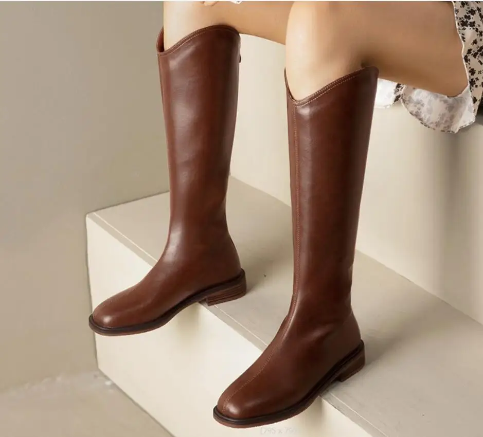 

Women Fashion Knee-high Boots PU Leather Natural Leather Ladies Bootie Autumn and Winter Springt Western Boots Black Shoes Large