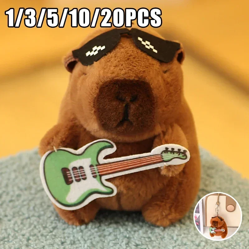 Guitar Kapibala Plush Toy Cartoon Capybara Stuffed Pendant Soft Stuffed Doll Keychain Car Plush Key Ring Backpack Bag Decor