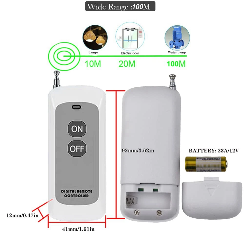 433MHZ Wireless Remote Switch AC 110V/120V/220V/ 30A 1CH Relay RF Remote Control Light Switches for Pump Security System