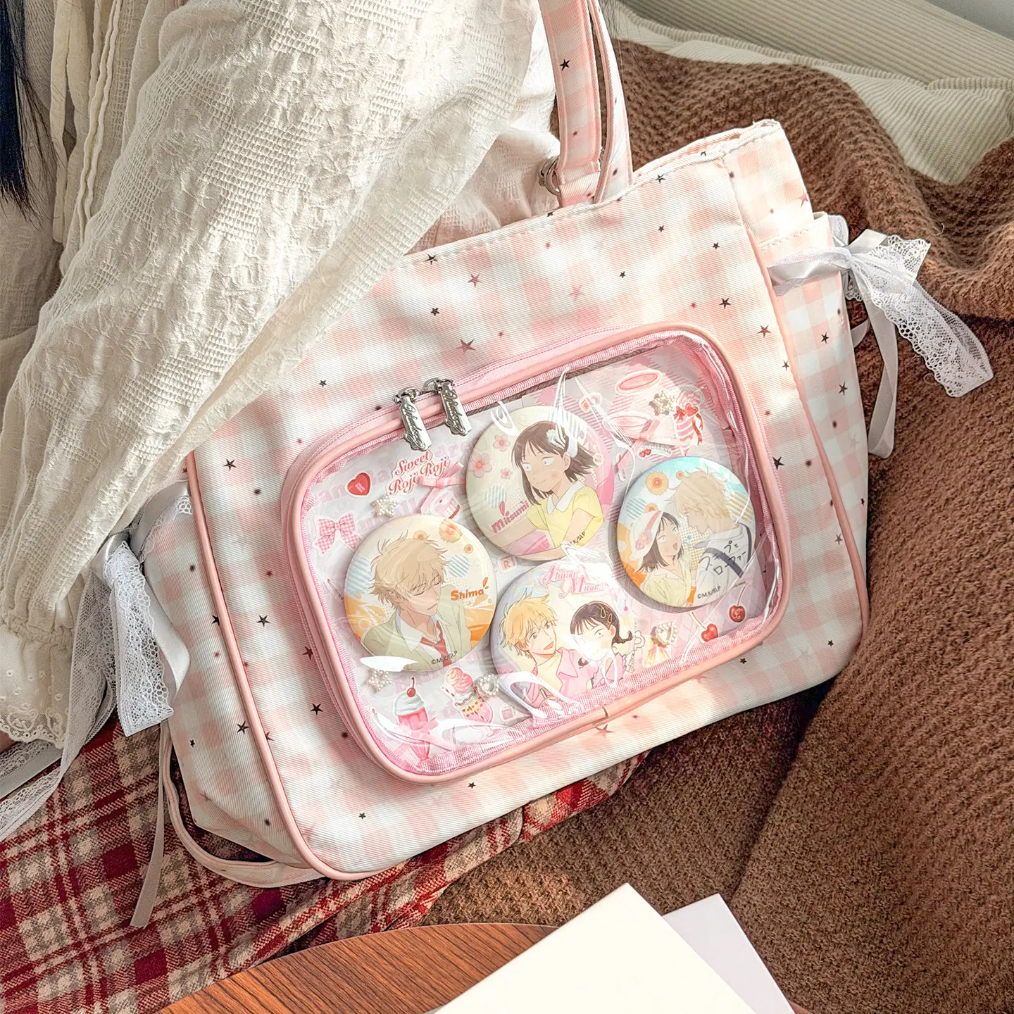 

Original Designed Fashion Tote Bag Cute Star Printed Handbags Big Capacity Plaid Women's Underarm Bag