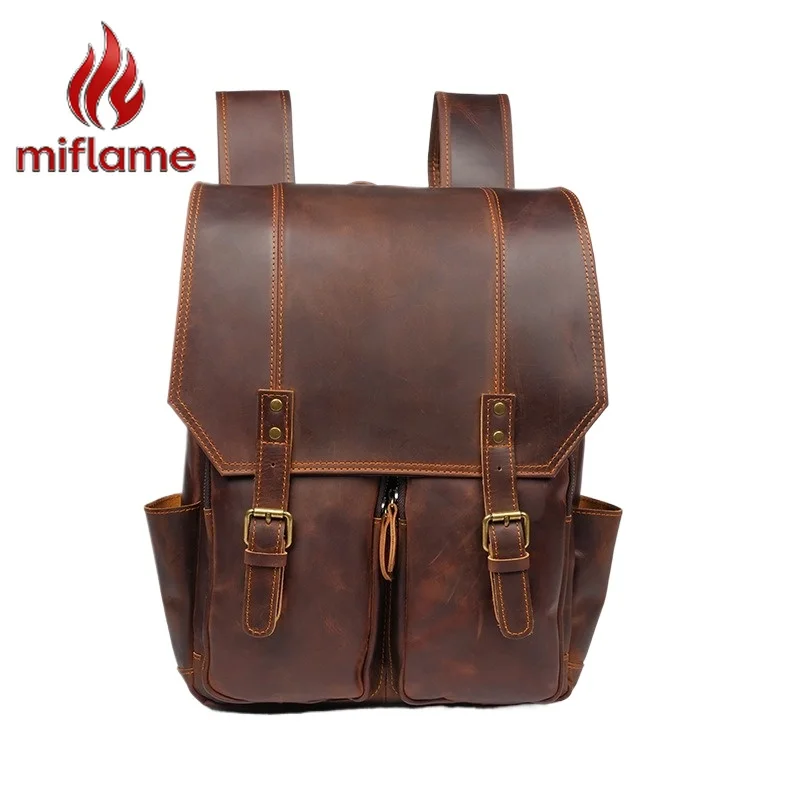 

Men's Crazy Horse Leather Backpack Large Capacity Travel Outdoor Hiking Camping Multifunctional Vintage Retro Rucksack