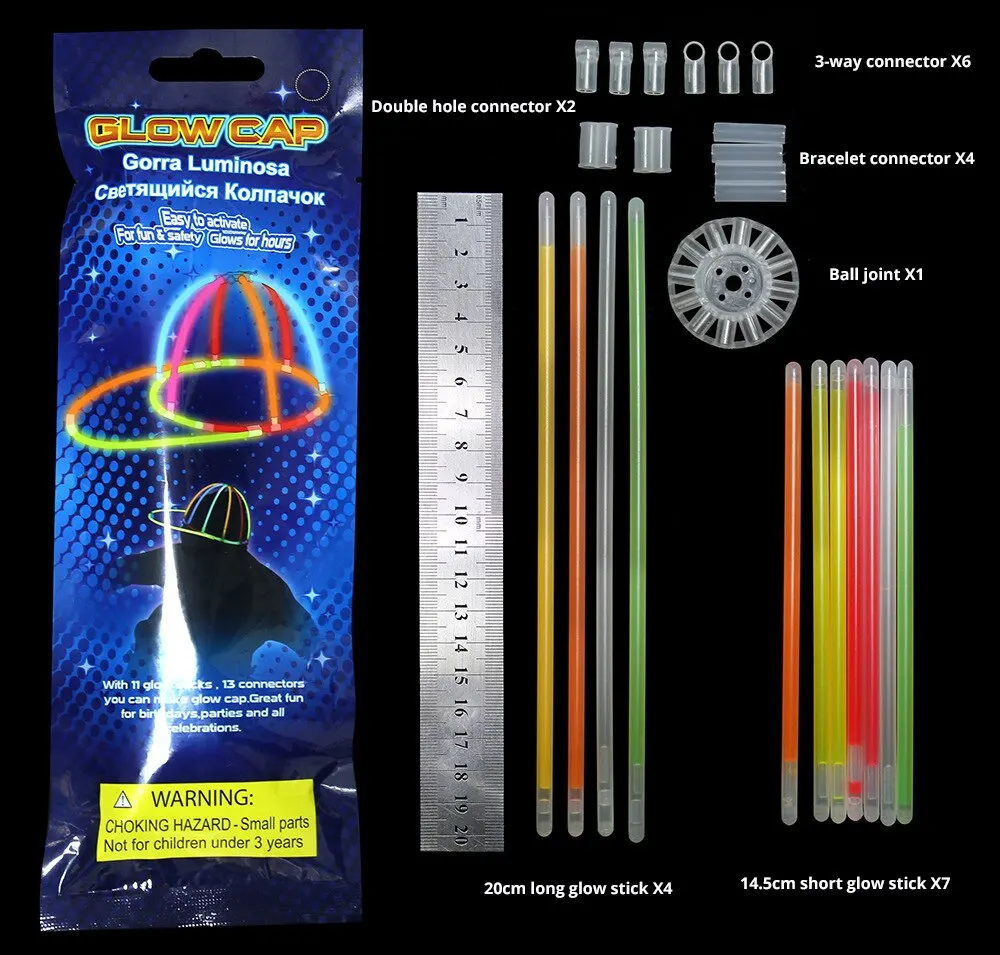 3 حزم 5 * oy مضيئة عصا قبعة مضيئة في الهواء الطلق قضيب الفلورسنت لعبة الإبداعية ديي توهج قبعة #6