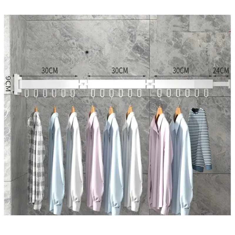 AT63-Retractable 3-Fold Clothes Drying Rack With 18 Aluminum Rings For Indoor & Outdoor Wall Mounted Folding Clothes Hanger