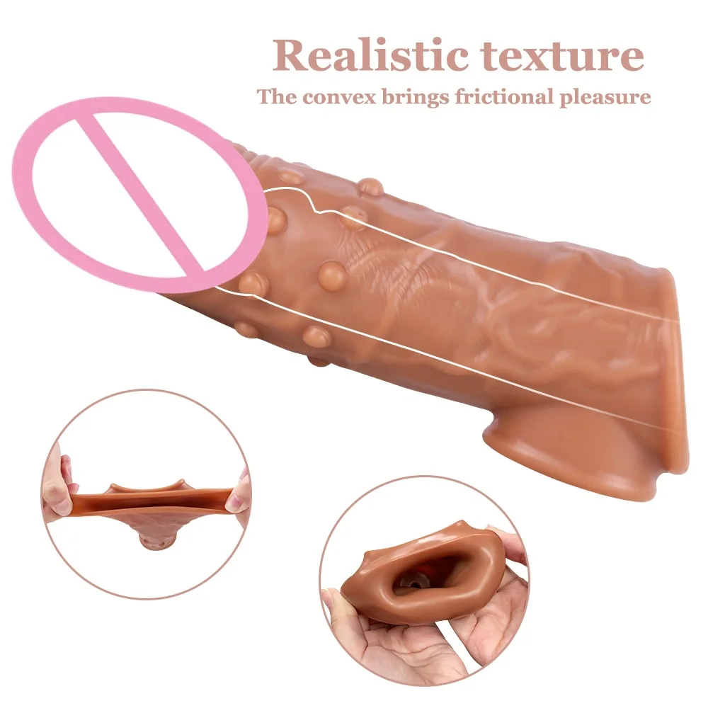 Realistic Penis Extension Cock Sleeve Reusable Silicone Penis Enlarger Delay Condoms For Men Dildo Enhancer Sex Toys