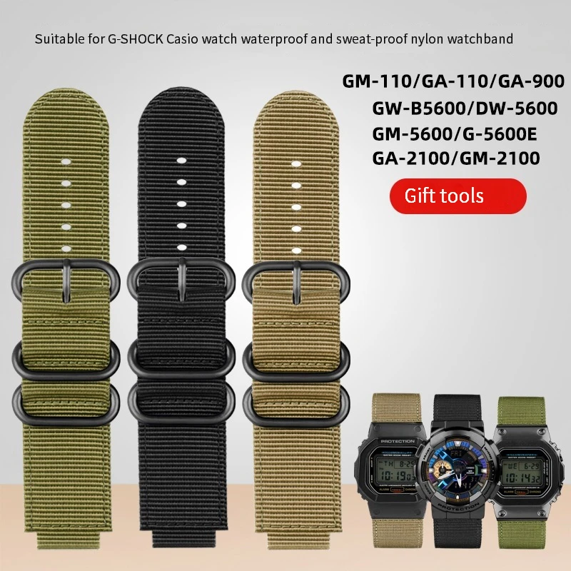 Nylon Watchband For casio g-shock DW-5600 GW-B5600 GM-5600 GM110 GA110 GM2100 GA900 AE1200 Sport Breathable Canvas Watch Strap