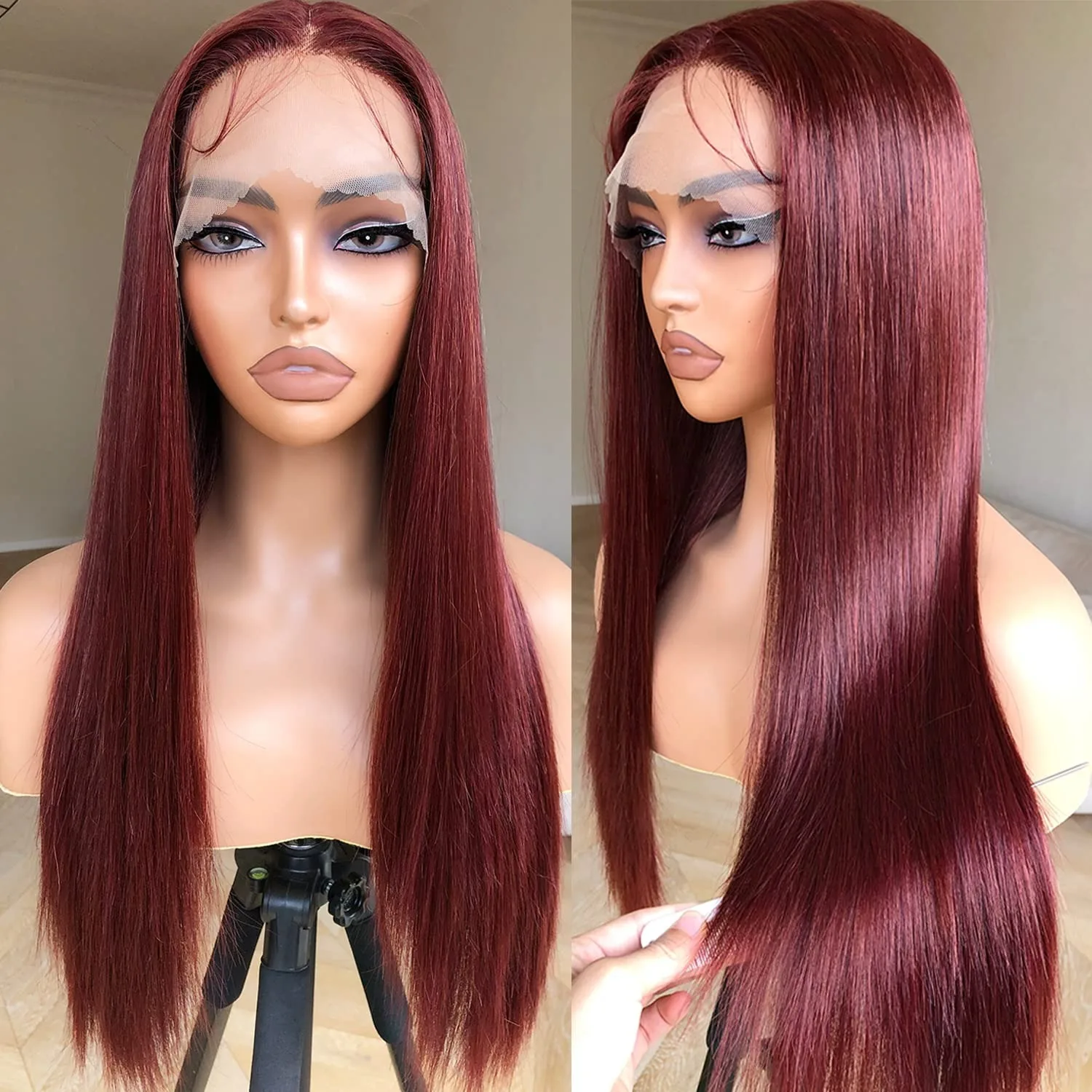 Reddish Brown Lace Front Wigs Human Hair 200% Density Straight 13x4 HD Transparent Lace Front Wigs Human Hair Colored Wigs