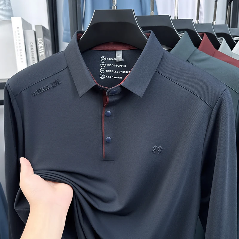Autumn men's printed long sleeved polo shirt, luxurious quality original comfortable T-shirt, business commuting men's clothing