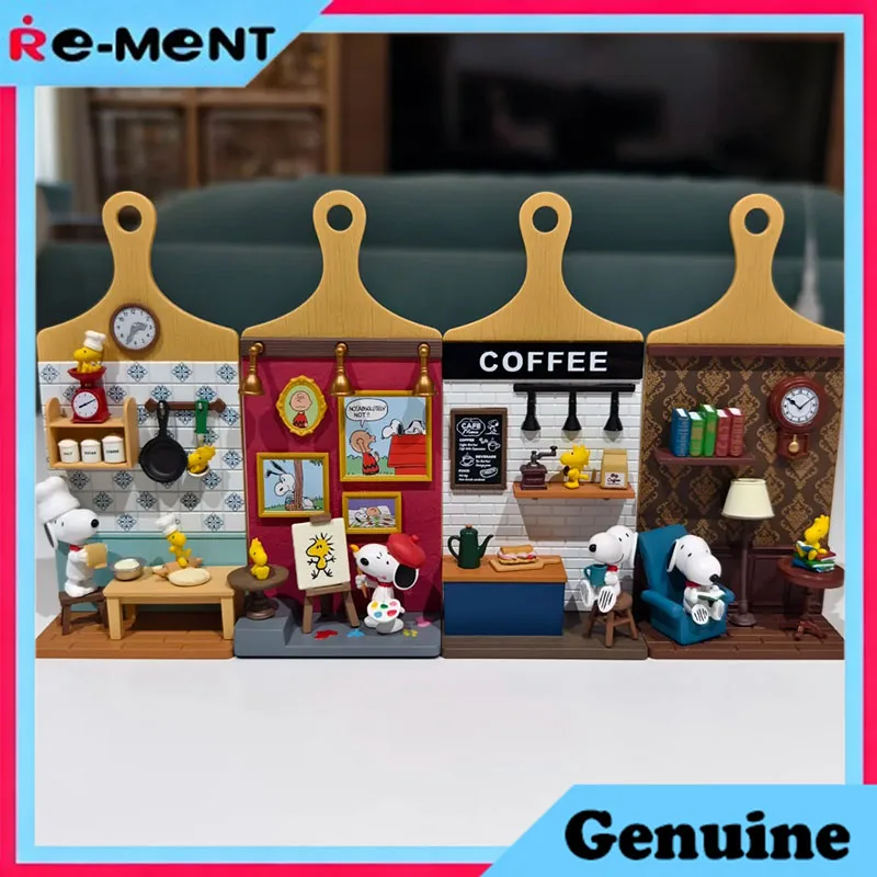 

Rement SNOOPY MINIATURE BOARD Hanger Vintage Stamp Style Micro Scene Wall Decor Peanuts Genuine Collectible Carved Ornament