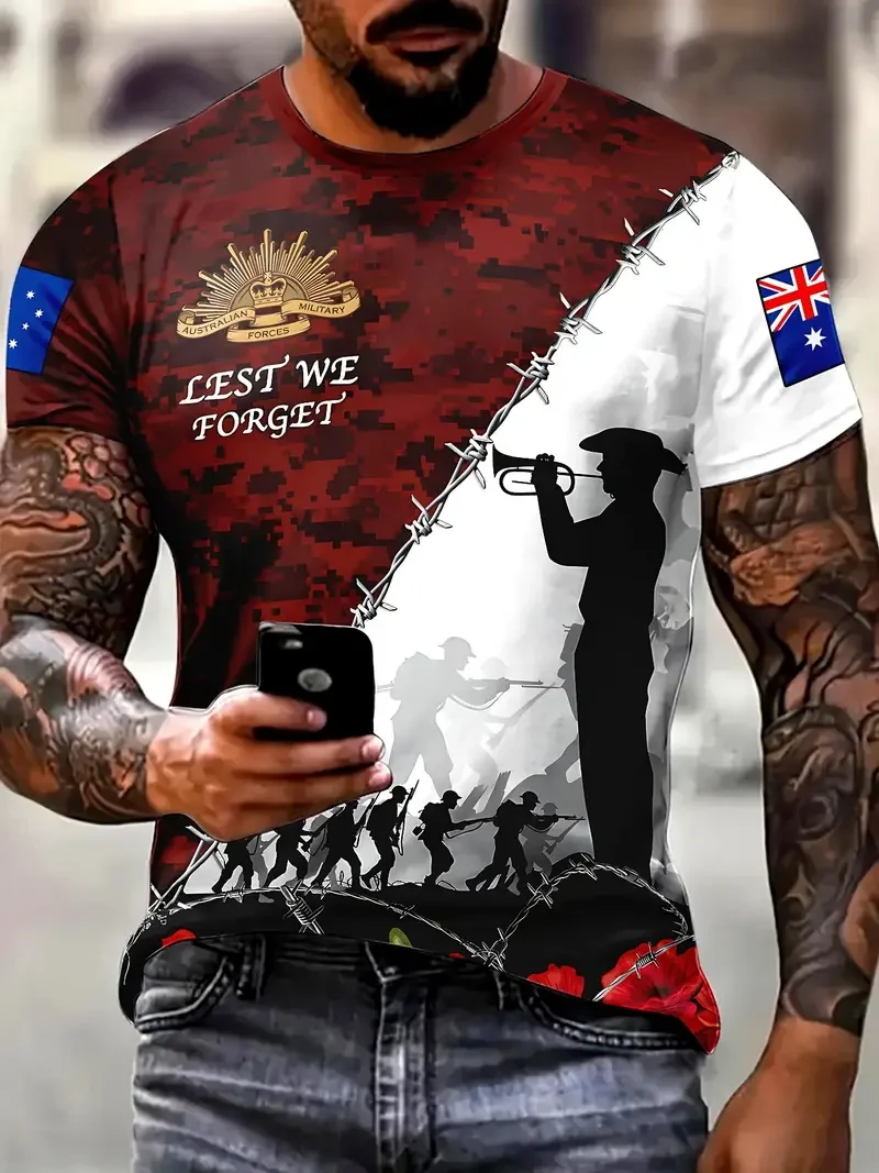 Men's ANZAC Day Graphic T-Shirt Tops Casual Round Neck Short Sleeve Tshirts Men's Australian Flag Graphic Tee Shirts Streetwear