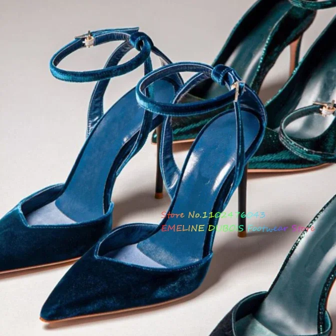 

Velvet Pointy Toe High Heel Pumps Women Sexy New Stiletto Heel Ankle Strap Elegant Solid Color Banquet Party Dress Shoes