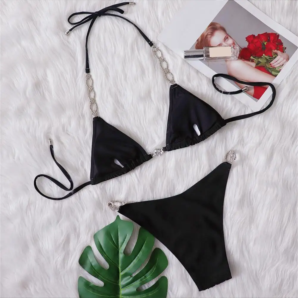 Excellent Women Swimsuit  Breathable Polyester Bathing Suit  Two-Pieces Bikini Halter Underwear Bathing Suit