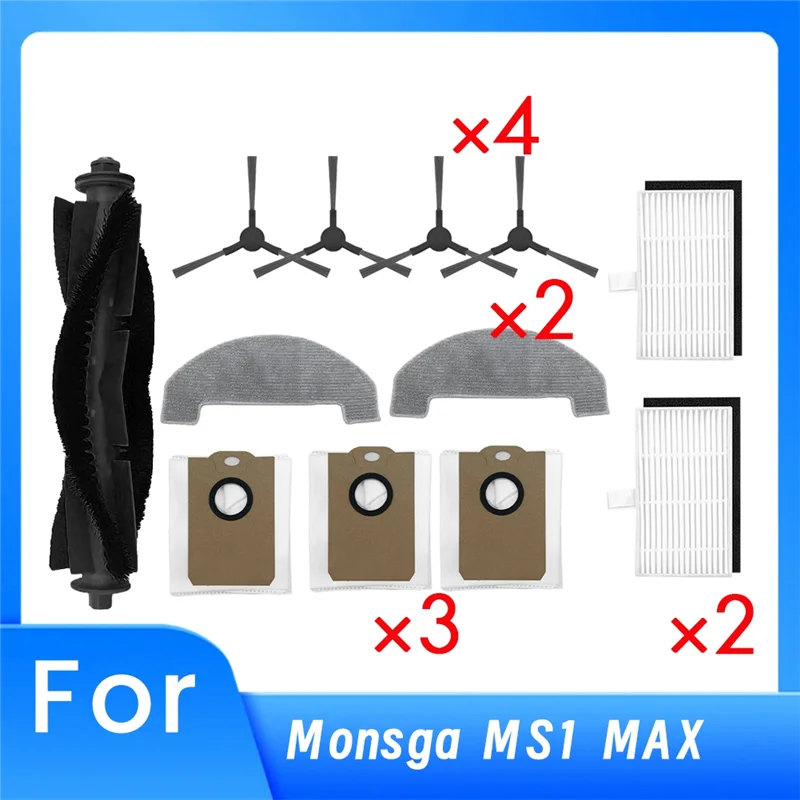Abud-escova principal escova lateral saco de pó mop pano kit para monsga ms1 max robô vácuo acessórios