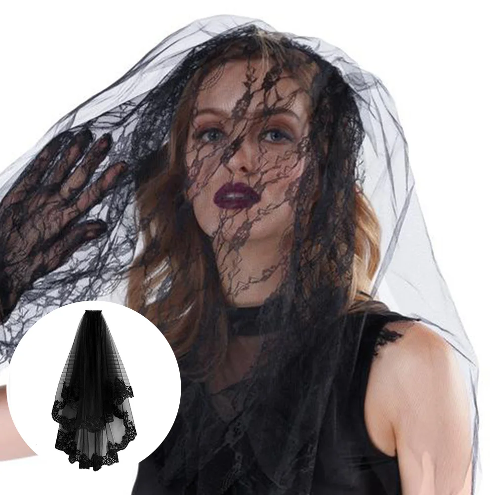 

1Pcs Black Lace Short Veil Halloween Witch Costume Headwear Women Hair Accessory Party Decoration
