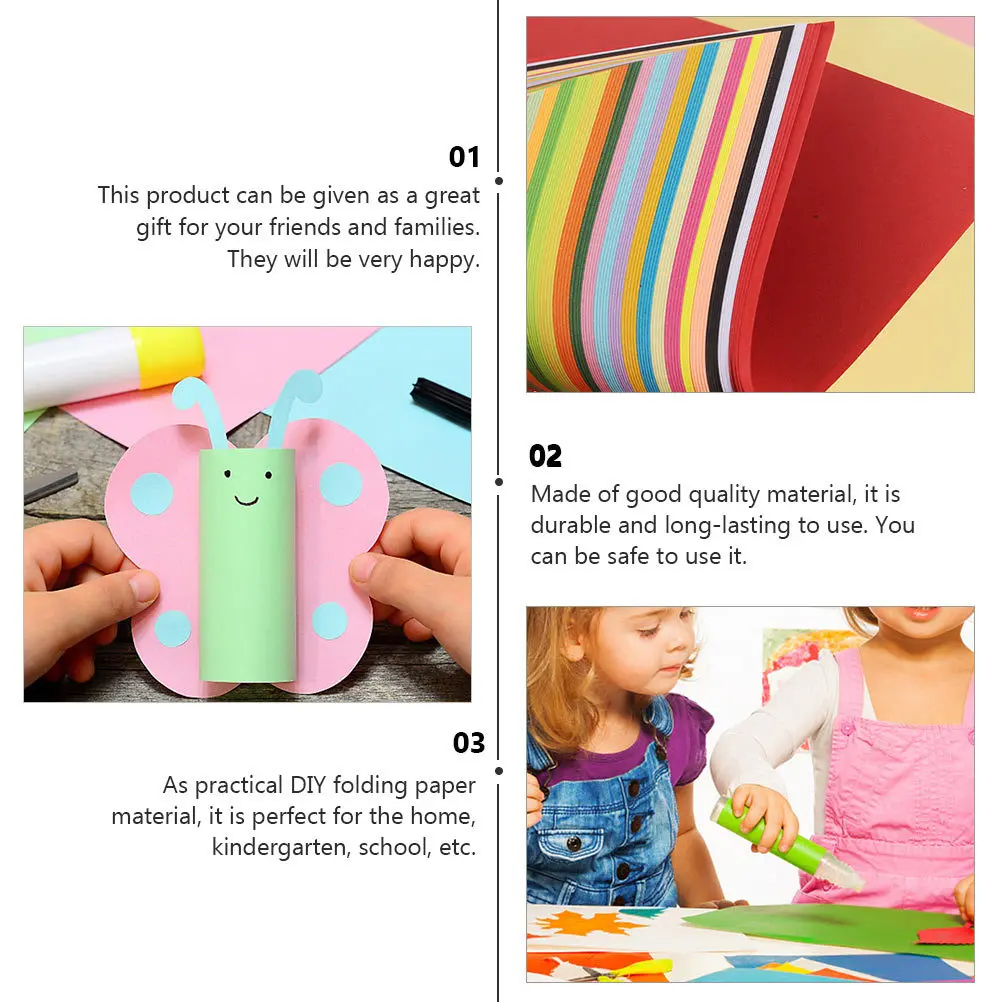 200 Folhas de Papel Colorido para Artesanato DIY, Material de Dobragem Dupla Face para Atividades de Interação entre Pais e Filhos