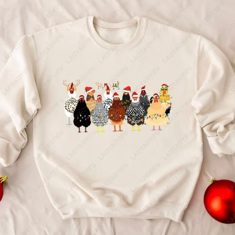 

Christmas Chickens Funny Men Women Sweatshirt Holiday Unisex Adult Crewneck Long Sleeve Hoodie New Year Xmas Festival Pullover