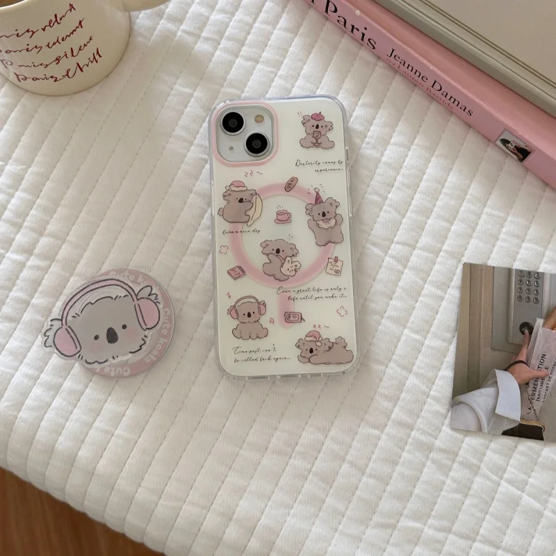 Magnetic Rock Koala Phone Case with Bracket For iPhone 11 12 13 14 15 16 pro max