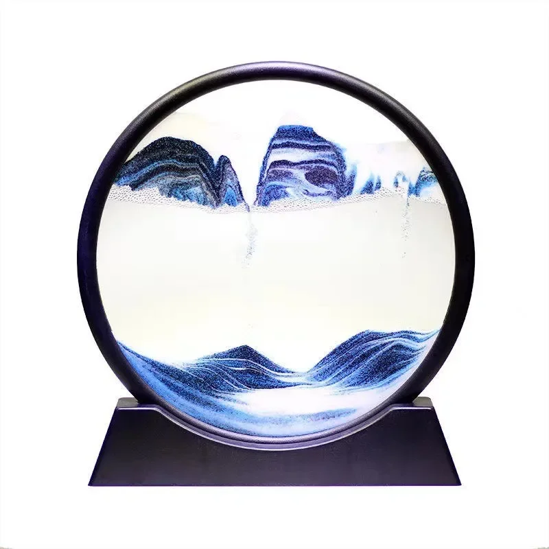 3D quicksand painting office desktop ornaments, birthday gifts decompression boredom hourglass home accessories round landscape.