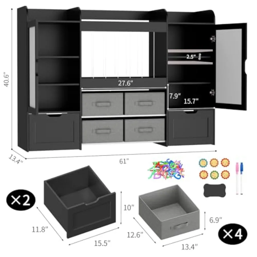 ' toy organizer for bedroom use, solid wood construction, natural wood color, spacious 61W design with integrated bookshelf and