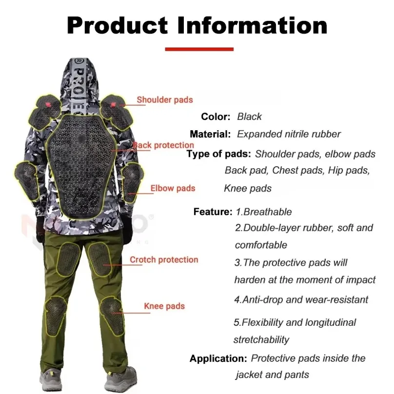 Motorcycle Hip Knee Pads Built-in Protective Insert Expanded Nitrile Rubber 3D Mesh Breathable Impact Hardening Motorbike Pads