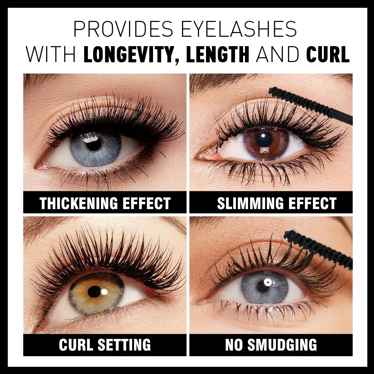 1Pc Waterproof Black Volumizing Mascara with Fiber Lengthening - Smudge-Proof Formula for All Light Beige Types