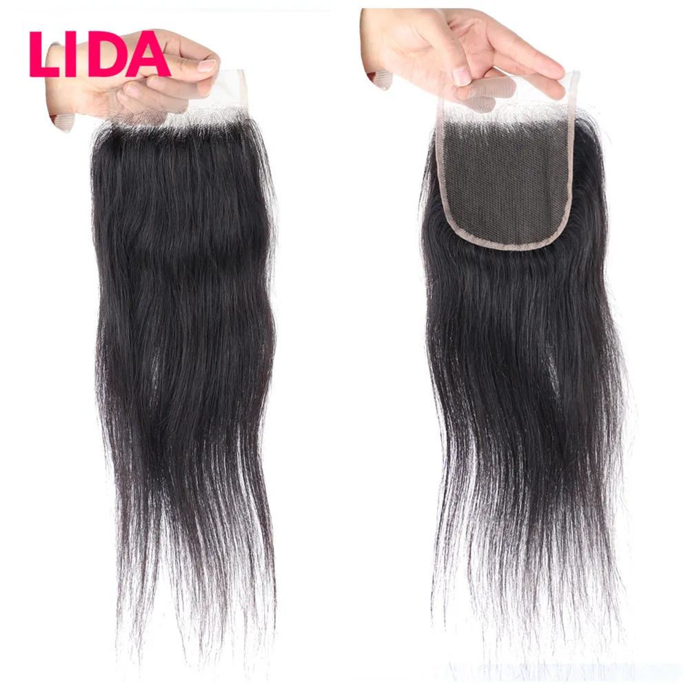 Chinese Human Hair 4*4 Lace Closure Straight Natural Color Wig Top Hair Pieces 10-16 Inches None Remy Human Hair Closure