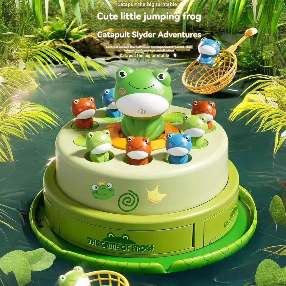 New Children Bouncing Frog Toy Cartoon Electric Music Catch Frogs Turntable Ejection Toy Parent-child Montessori Toy for Kids