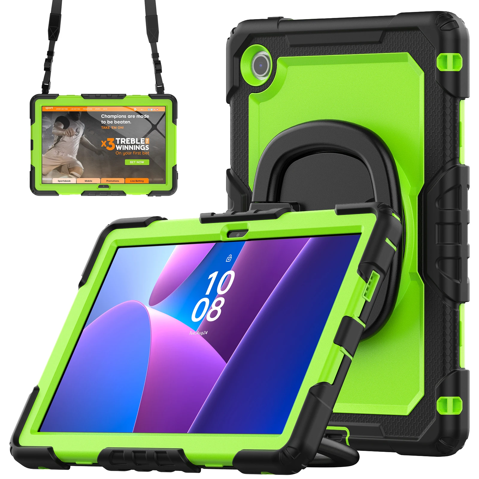 Voor Lenovo Tab 10.1 (2025) TB-311XU / Tab TB311FU standaardbehuizing pc + siliconen tablethoes met schouderriem - oranje
