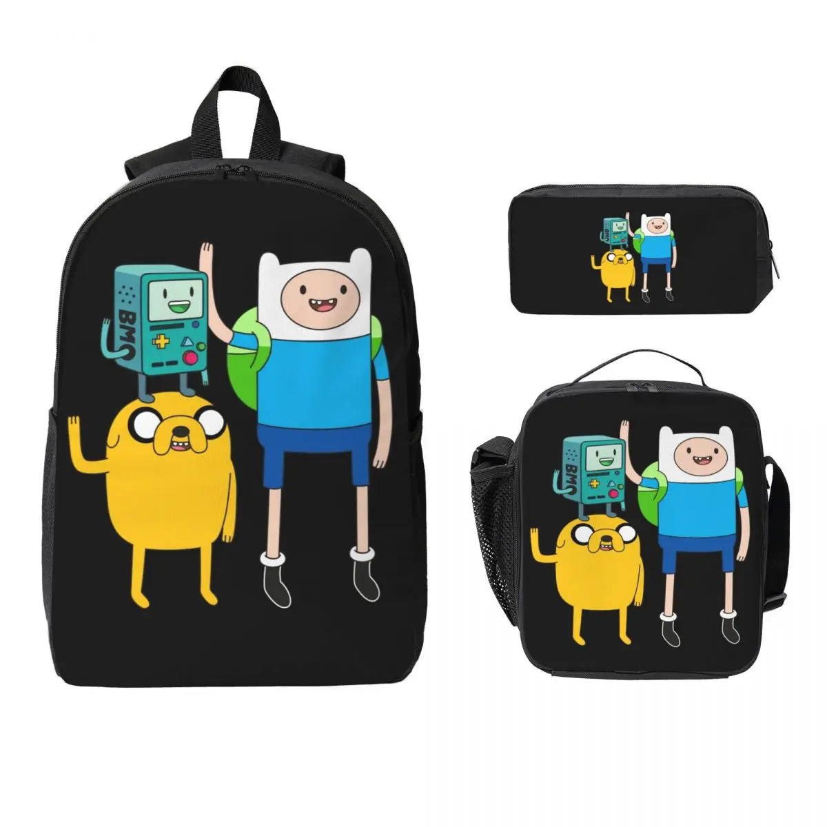 

Рюкзак Finn Jake BMO, студенческая сумка для книг для мальчиков и девочек, школьная сумка, сумки на плечо для ноутбука, 3 шт., изолированная сумка для обеда, пенал